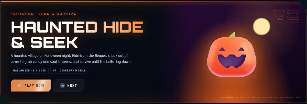 1VR.nl featured game Haunted Hide & Seek: a Halloween VR game for Quest, desktop and mobile