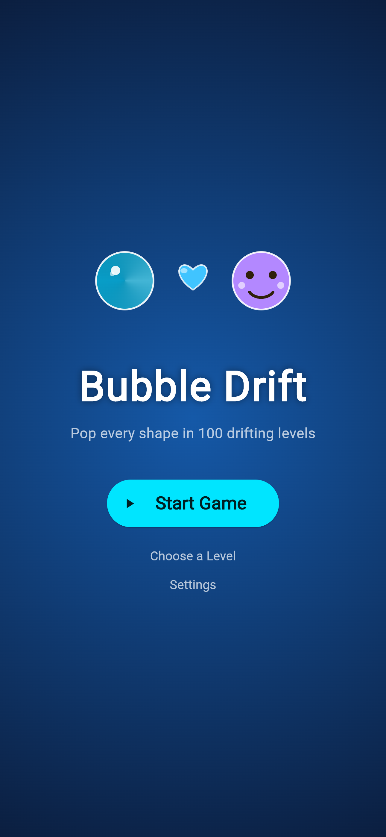 BubbleDrift app start screen